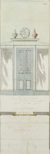 British School, early 20th century- Design for a cupboard; pencil and gouache, inscribed,