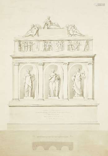 British Neo-Classical School, late 18th/early 19th century- Design for a monument; pen and grey