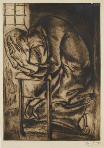 Philips Zilcken, Dutch 1857-1930- Despair; etching, signed, inscribed Paris and dated 24 in