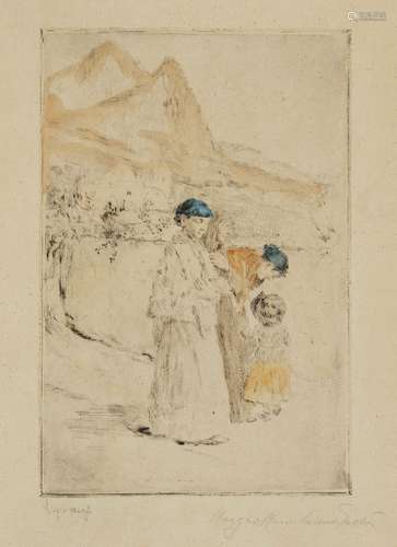 Gusztáv Magyar Mannheimer, Hungarian 1859-1937- Capri Szliget; etching with drypoint and hand-