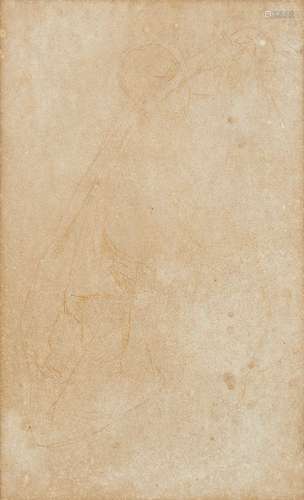 William Strang RA RPE, British 1859-1921- Male nude study; red crayon on wove paper, 52x32cm: