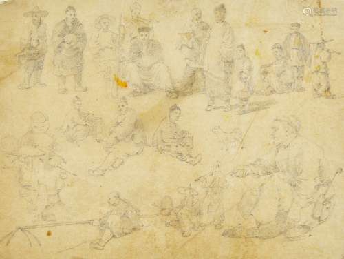 British School, early-mid 19th century- Chinese/South East Asian costumed figure studies; pencil