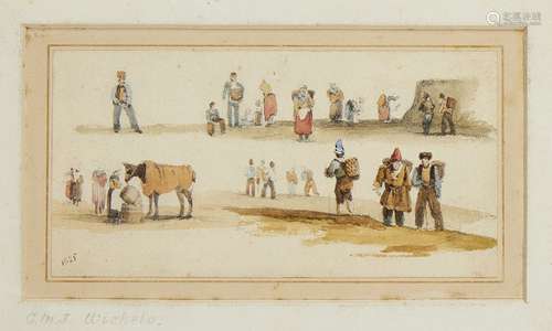 Attributed to Charles John Mayle Whichelo, British 1784-1865- Studies of figures in a landscape,