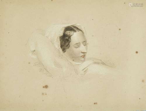 British School, early-mid 19th century- Study of a woman sleeping; black and white chalk with
