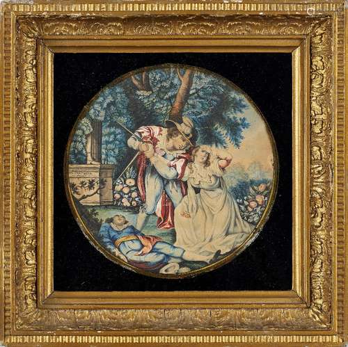 T L Chambers, British, late 18th/early 19th century- Lovers disturbed by a brigand; watercolour,