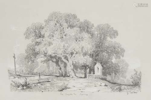 Gustave Eugene Castan, Swiss 1823-1892- La Chapelle de Mornex; pencil heightened with white,