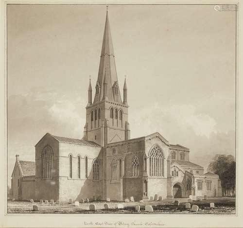 John Buckler, British 1790-1851- North East & South West View of Witney Church, Oxfordshire; pen and