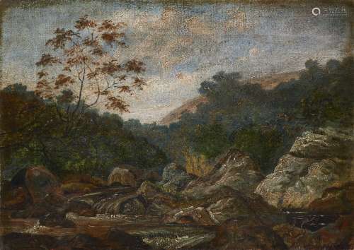 Circle of Richard Beavis RWS, British 1824-1896 Mountain stream with woodland; oil on canvas,