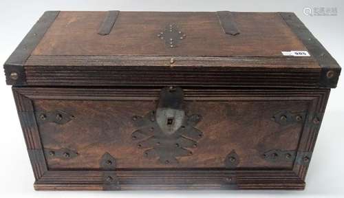 A graduated pair of Indian iron bound teak rectangular trunks, the larger 60cm wide x 30cm high,