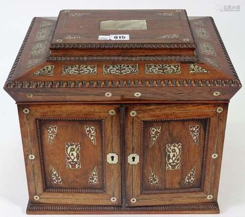 A Regency mother-of-pearl inlaid rosewood jewellery/writing box,