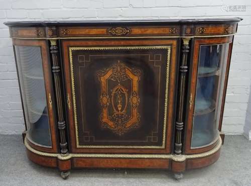 A Victorian figured walnut, ebonised and gilt metal mounted credenza,