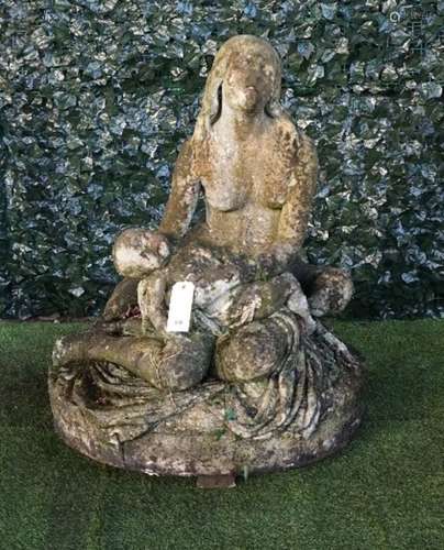 A 19th century English carved marble figure group of a seated mother and child,