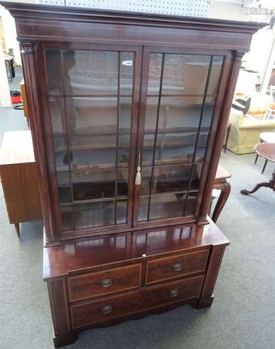 A George III inlaid mahogany display cabinet chest,