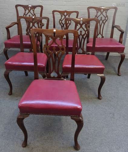 A set of eight George III style mahogany dining chairs, with pierced splat on cabriole supports,