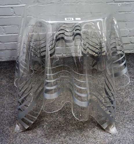 20th century design, a press moulded clear Perspex occasional table, formed as a table cloth,