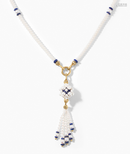 *Kulturperlen-Brillant-Lapislazuli-Collier