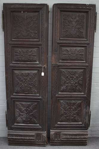 A pair of 18th century Flemish oak armoire doors,