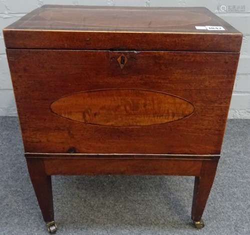 A George III inlaid mahogany rectangular cellarette, on tapering square supports,