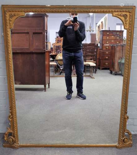 A 19th century French gilt framed overmantel mirror, with lattice and floral moulded frame,