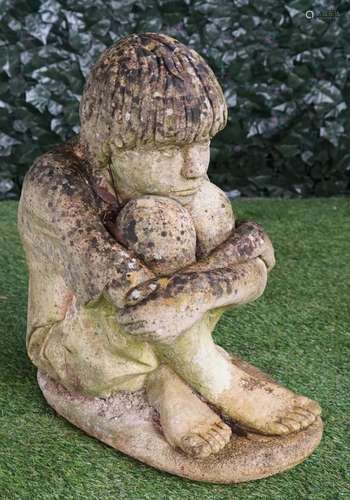 A reconstituted stone figure, possibly of a seated Christopher Robin, 55cm high.