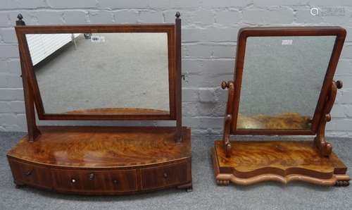 A large George III mahogany toilet mirror, with bow three drawer base, 73cm wide x 67cm high,