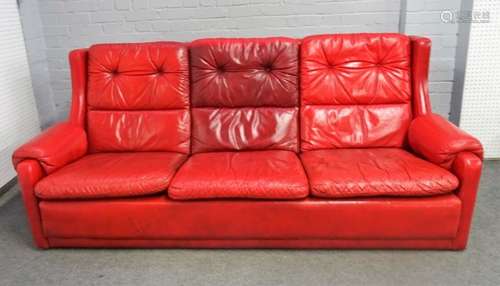 Gimson Slater Collection, a rouge leather upholstered three seat sofa, 213cm wide x 88cm high,