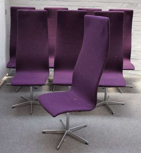 Arne Jacobsen (Danish, 1902-1971) for Fritz Hansen, A set of eight Oxford high-back swivel chairs,