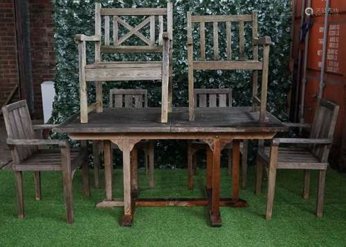 A teak rectangular extending garden table, 90cm wide x 160cm long,