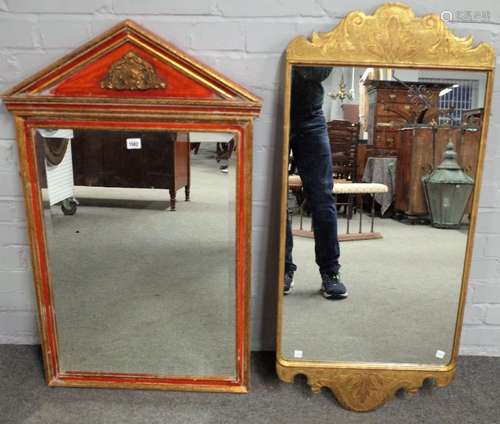 A George I style gilt framed pier glass, 48cm wide x 106cm high,