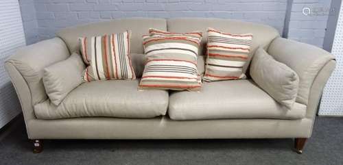 A modern double hump back sofa on tapering square beech supports, 220cm wide x 95cm high.