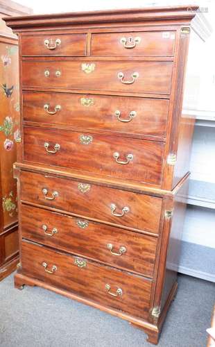 A George III gilt metal mounted mahogany chest on chest,