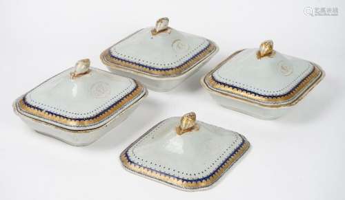 Three Chinese export rectangular tureens and four covers, circa 1800,