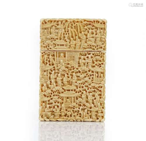 A Canton ivory rectangular card case, late 19th century,