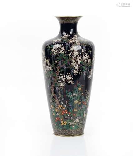 A tall Japanese cloisonné shouldered ovoid vase, Meiji period,