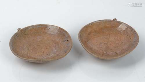 A pair of unusual Chinese peach shaped shallow bowls, possibly Zhanzhou ware, Ming dynasty,