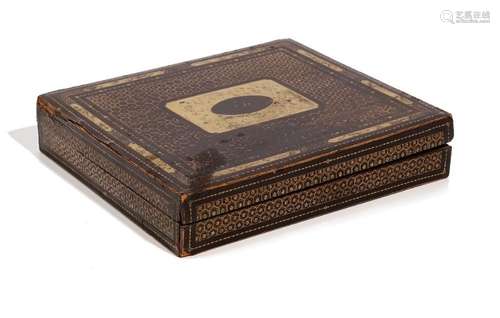 A Canton gold and black lacquer rectangular games box, 19th century,