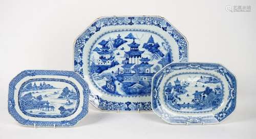 A Chinese blue and white export serving dish, late 18th century, of canted rectangular form,