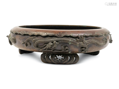 A Bronze 'Dragon' Tripod Censer