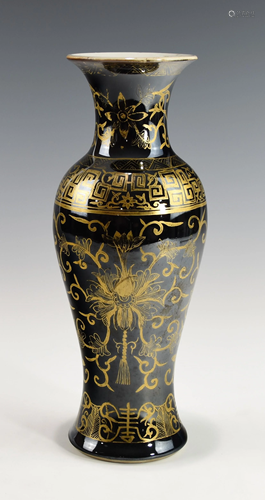 ONE CHINESE MIRROR-BLACK AND GILT VASE