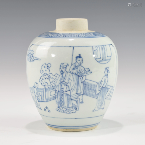 A CHINESE BLUE AND WHITE JAR, 17TH CENTURY