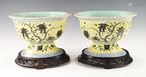 A PAIR OF CHINESE DAYAZHAI STYLE POTS WITH STANDS