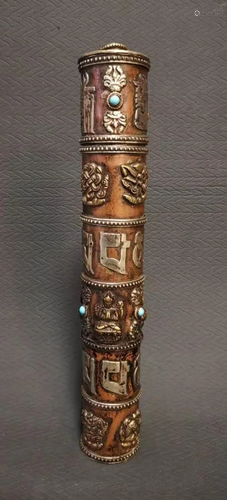 A TIBETAN BRONZE AND SILVER INCENSE HOLDER