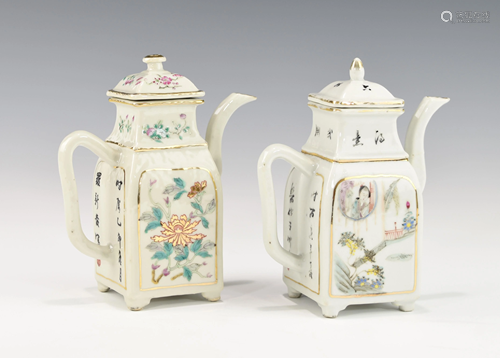 A PAIR OF CHINESE FAMILLE ROSE TEA POTS