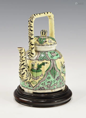 A CHINESE FAMILLE-NOIRE LOBED TEAPOT AND COVER,