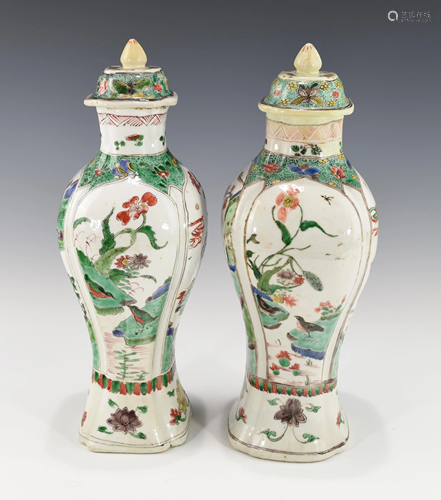 A PAIR OF CHINESE FAMILLE VERTE LIDDED VASES, KANGXI