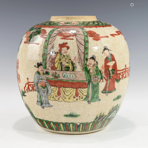 A LARGE CHINESE FAMILLE VERTE AND IRON-RED JAR