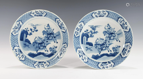 A PAIR OF CHINESE BLUE AND WHITE DEEP DISHES