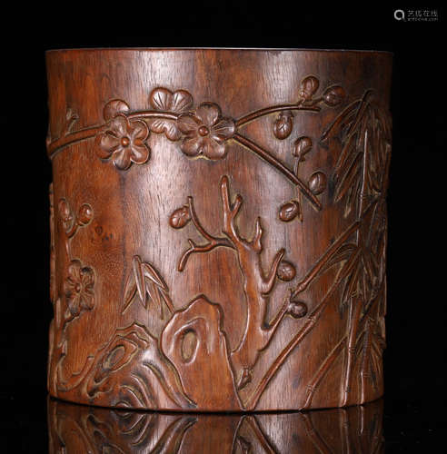 HUANGHUALI WOOD CARVED BRUSH POT