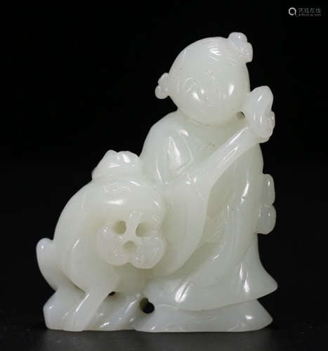 HETIAN JADE CARVED KID&BEAST SHAPED PENDANT