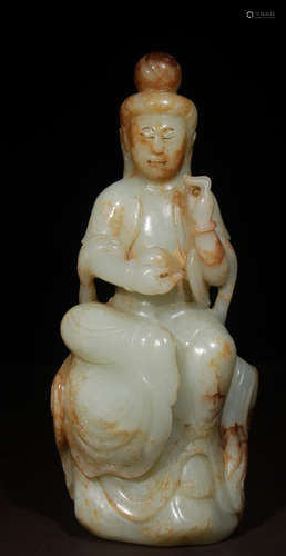 HETIAN JADE CARVED GUANYIN BUDDHA STATUE